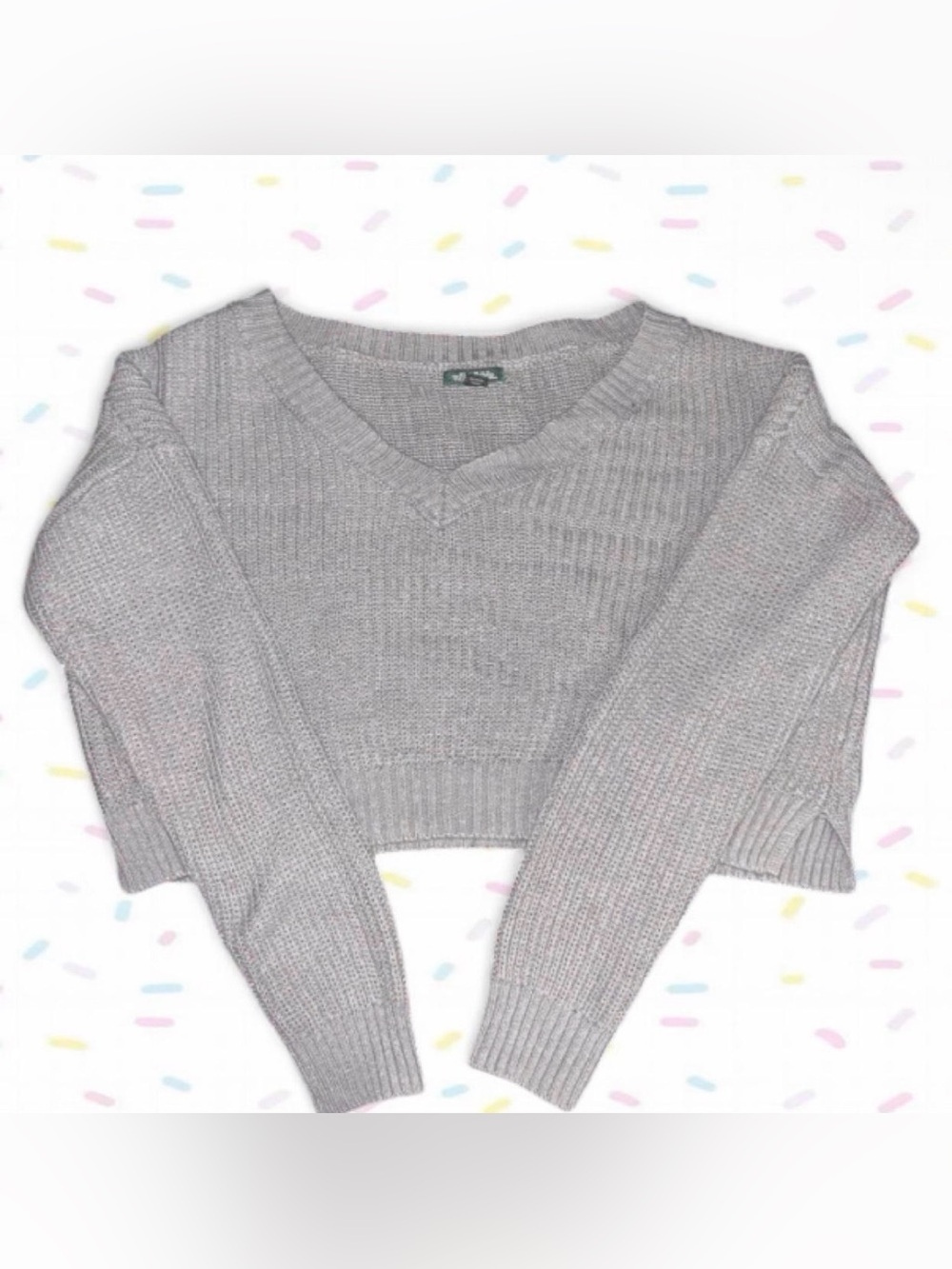 Grey off shoulder cropped sweater